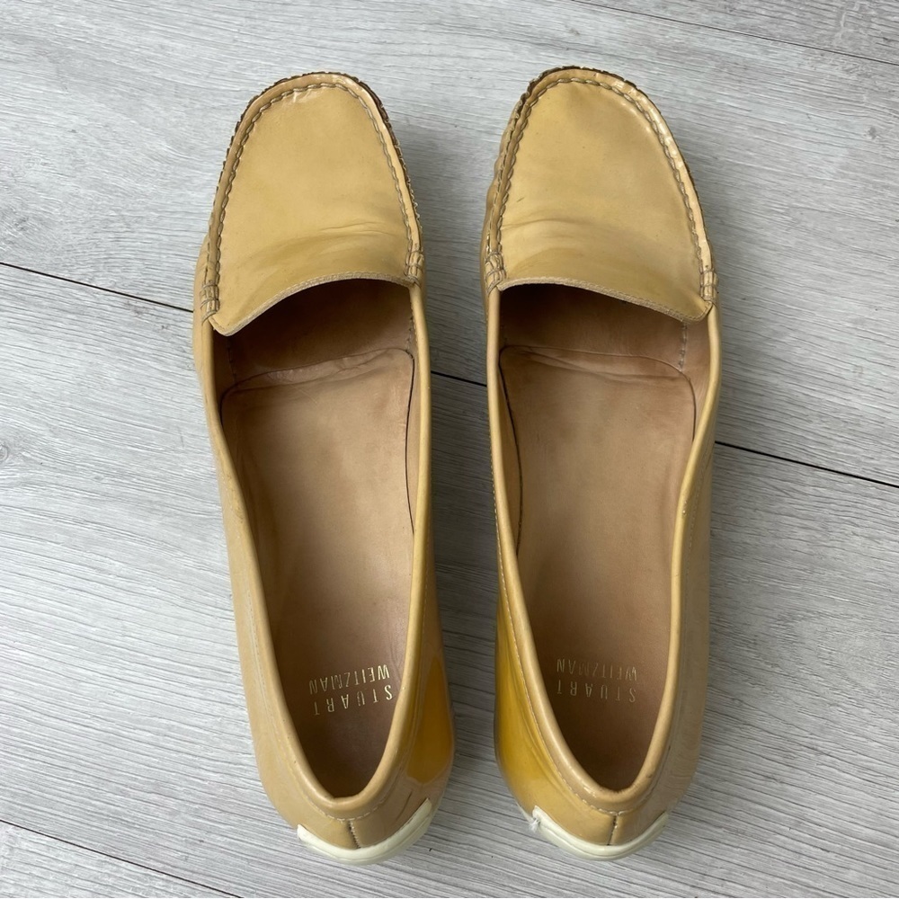 Stuart Weitzman Mach 1 Adobe Aniline Tan Patent Leather Driving Loafers Size 9.5 - Picture 6 of 11